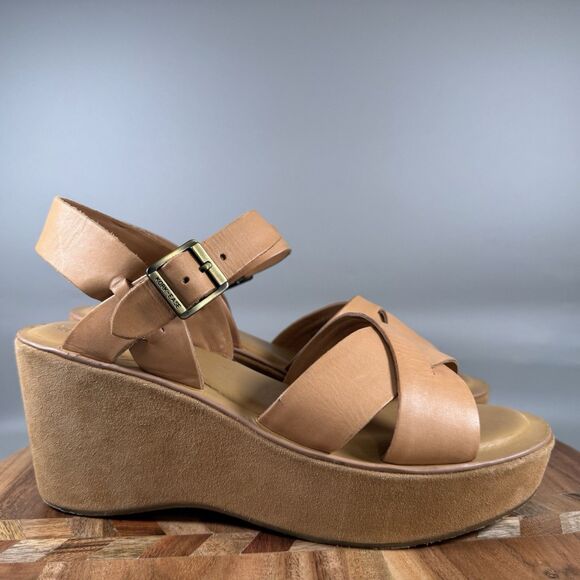 Kork Ease Ava 2.0 Platform Sandal Womens 10 Brown Leather Strappy Buckle Wedge - Picture 1 of 8